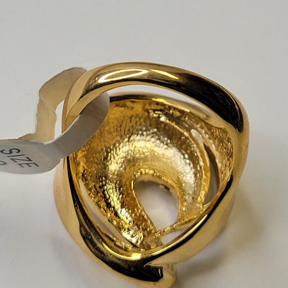 Gold and White Swirl Crystal Ring Size 8.5 - 8.75 Fashion Cocktail Ring - Picture 10 of 12